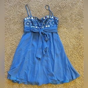 BCBGMaxAzria Embellished Blue Silk Chiffon Cocktail Mini Dress - Size Small